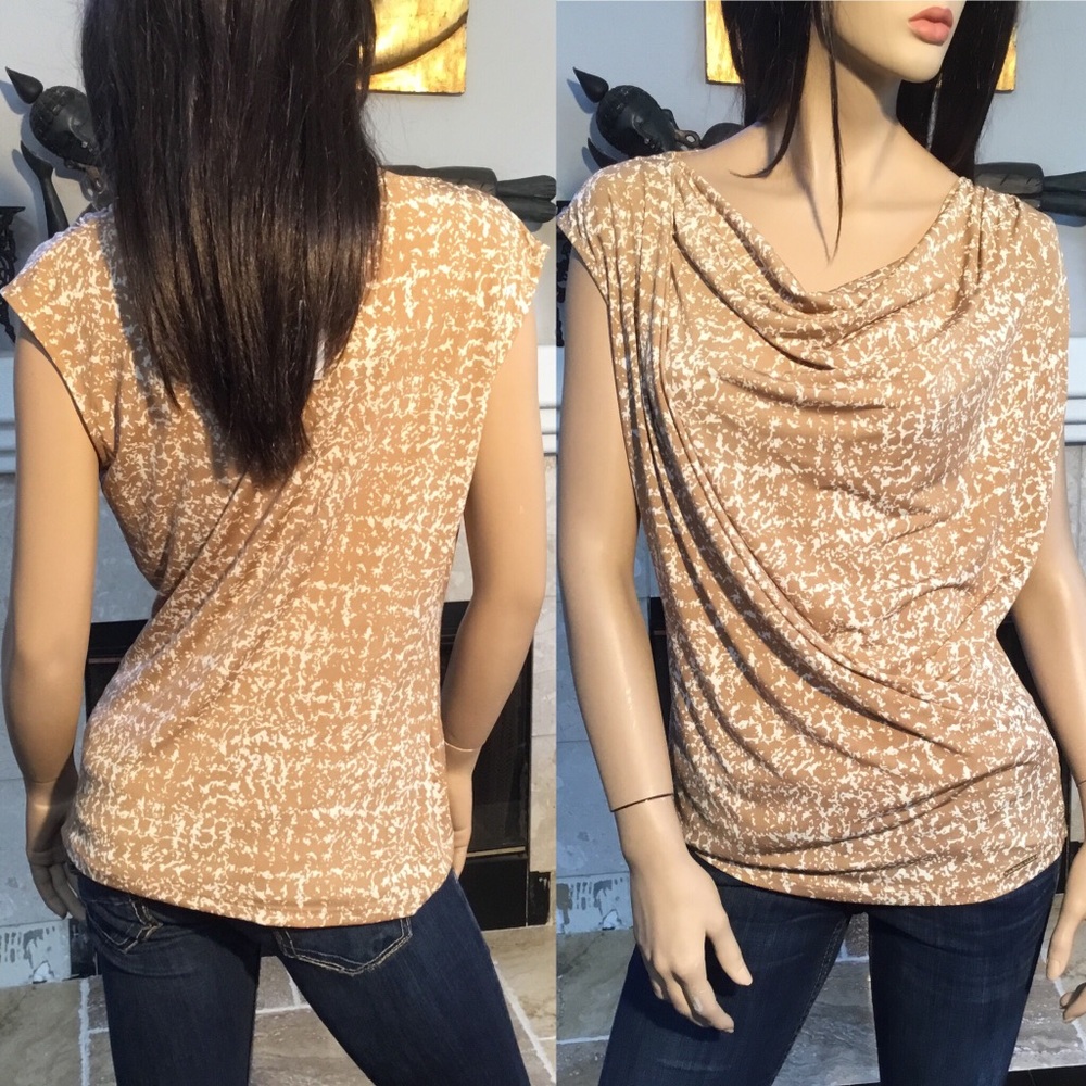 Michael Kors Beige White  Top Cowl Neck  M (T241)